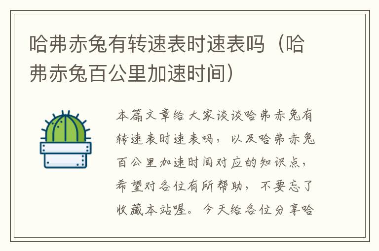 哈弗赤兔有转速表时速表吗（哈弗赤兔百公里加速时间）