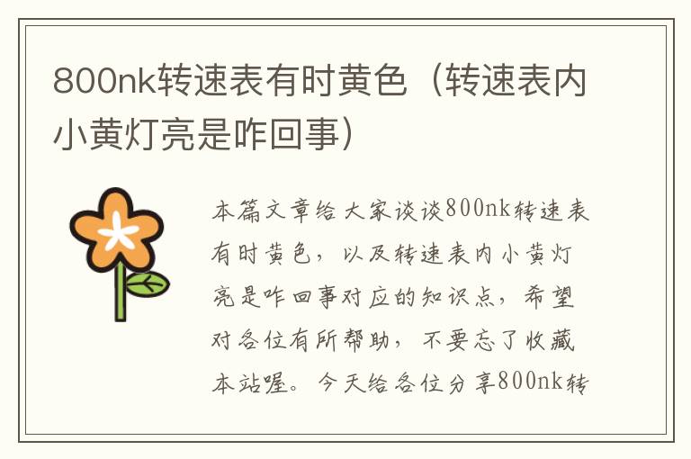 800nk转速表有时黄色（转速表内小黄灯亮是咋回事）