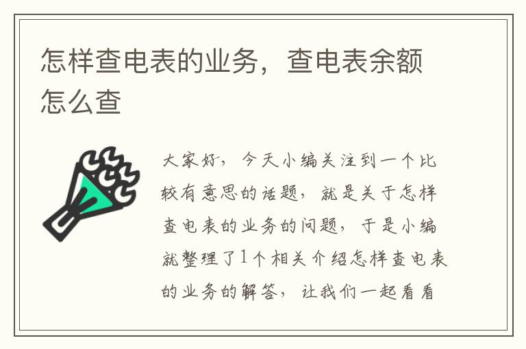 怎样查电表的业务，查电表余额怎么查