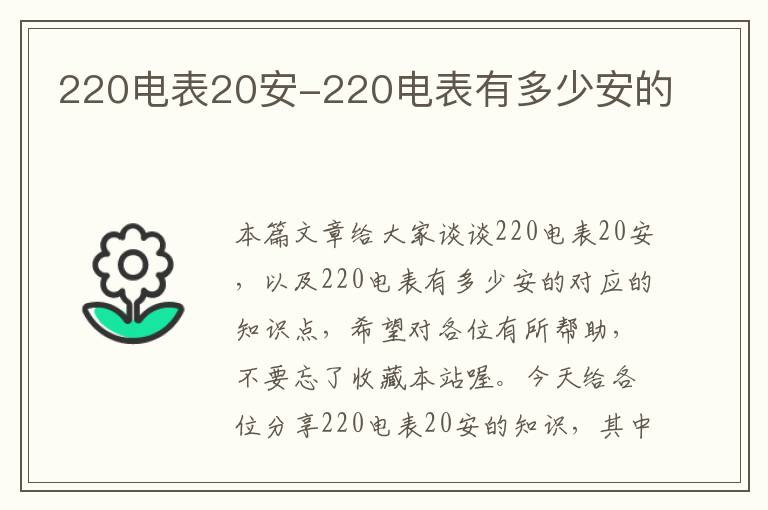 220电表20安-220电表有多少安的