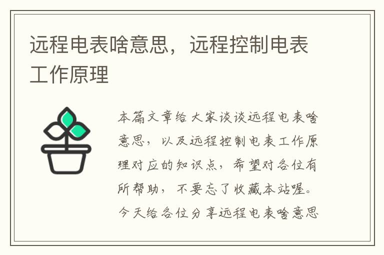 远程电表啥意思，远程控制电表工作原理