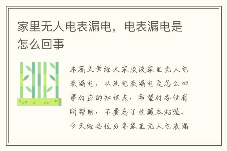 家里无人电表漏电，电表漏电是怎么回事