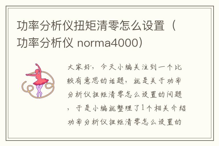 功率分析仪扭矩清零怎么设置（功率分析仪 norma4000）