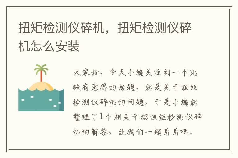 扭矩检测仪碎机，扭矩检测仪碎机怎么安装