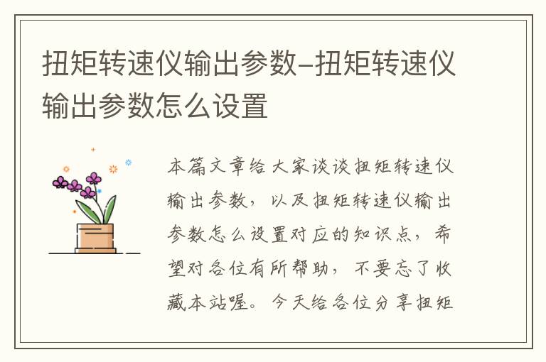 扭矩转速仪输出参数-扭矩转速仪输出参数怎么设置