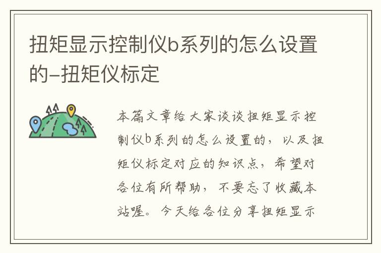 扭矩显示控制仪b系列的怎么设置的-扭矩仪标定