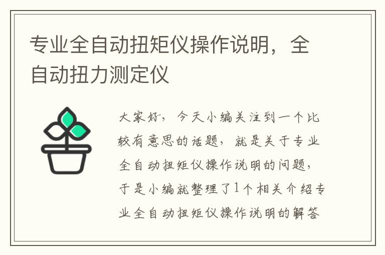 专业全自动扭矩仪操作说明，全自动扭力测定仪