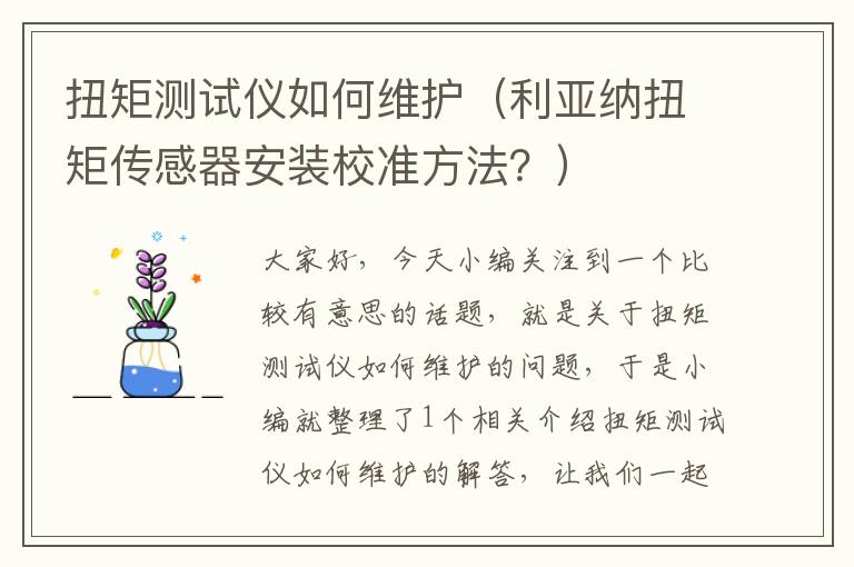 扭矩测试仪如何维护（利亚纳扭矩传感器安装校准方法？）