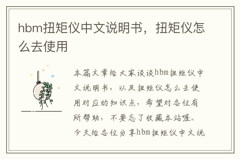 hbm扭矩仪中文说明书，扭矩仪怎么去使用