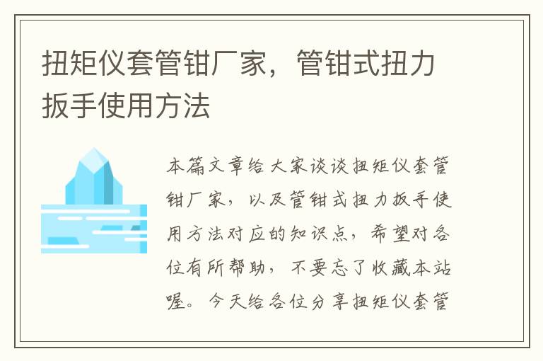 扭矩仪套管钳厂家，管钳式扭力扳手使用方法