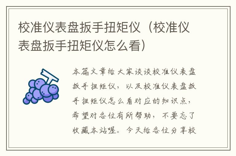 校准仪表盘扳手扭矩仪（校准仪表盘扳手扭矩仪怎么看）