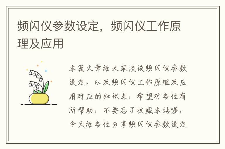 频闪仪参数设定，频闪仪工作原理及应用