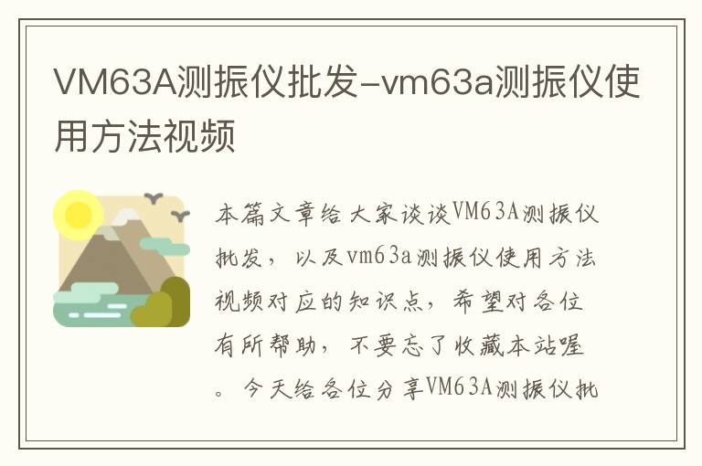 VM63A测振仪批发-vm63a测振仪使用方法视频