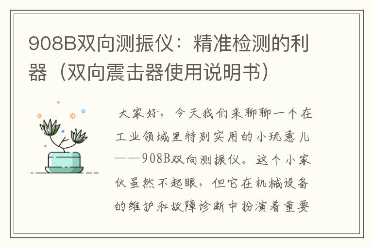 908B双向测振仪：精准检测的利器（双向震击器使用说明书）