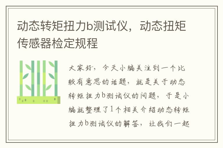 动态转矩扭力b测试仪，动态扭矩传感器检定规程