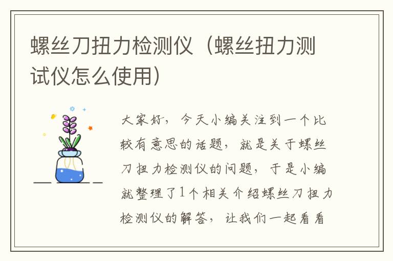 螺丝刀扭力检测仪（螺丝扭力测试仪怎么使用）