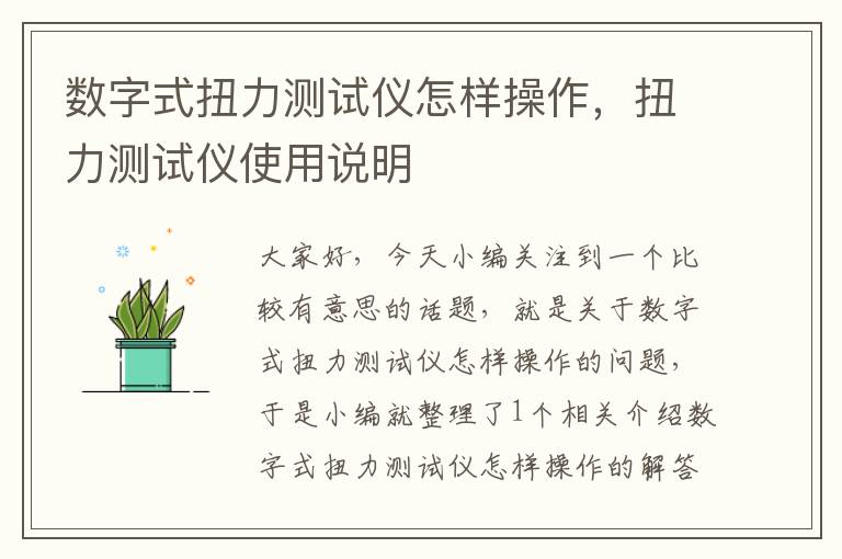 数字式扭力测试仪怎样操作，扭力测试仪使用说明