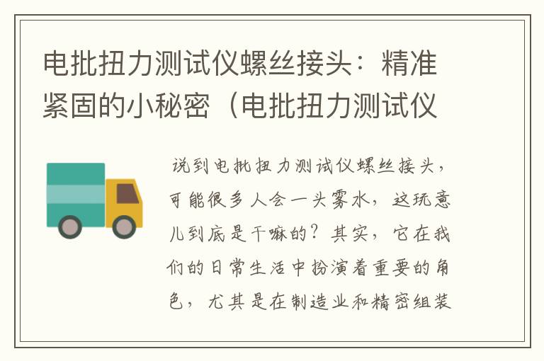 电批扭力测试仪螺丝接头：精准紧固的小秘密（电批扭力测试仪校准规范）