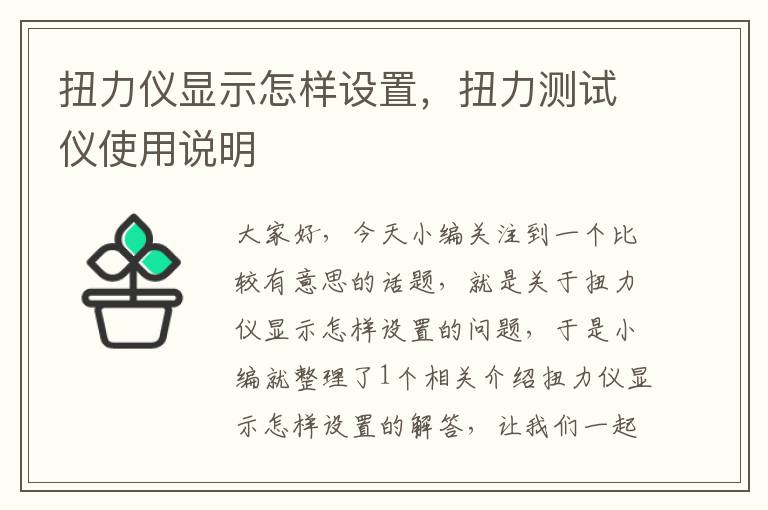 扭力仪显示怎样设置，扭力测试仪使用说明