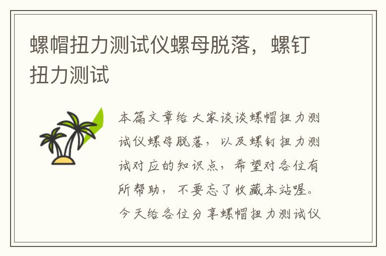 螺帽扭力测试仪螺母脱落，螺钉扭力测试