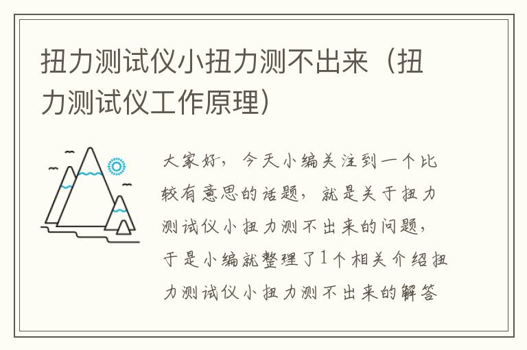 扭力测试仪小扭力测不出来（扭力测试仪工作原理）