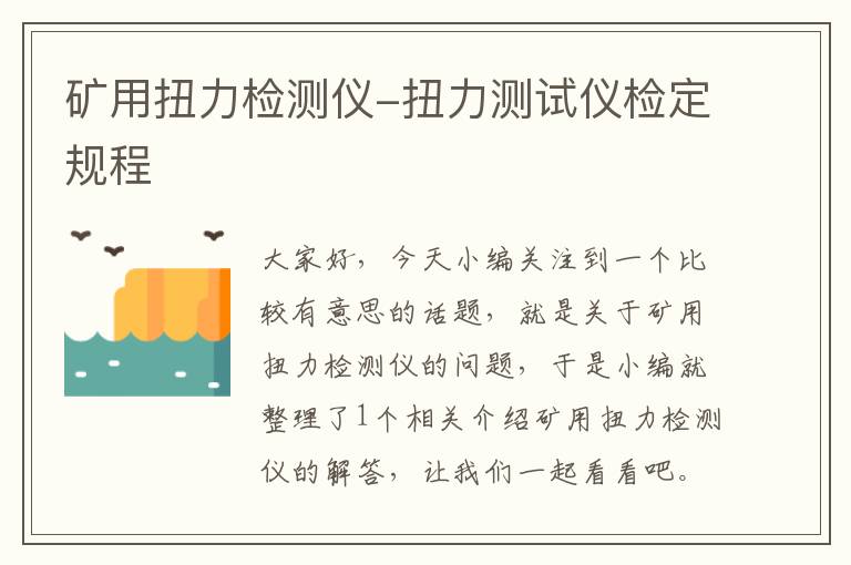 矿用扭力检测仪-扭力测试仪检定规程