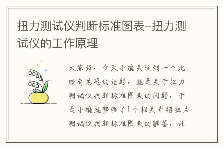 扭力测试仪判断标准图表-扭力测试仪的工作原理