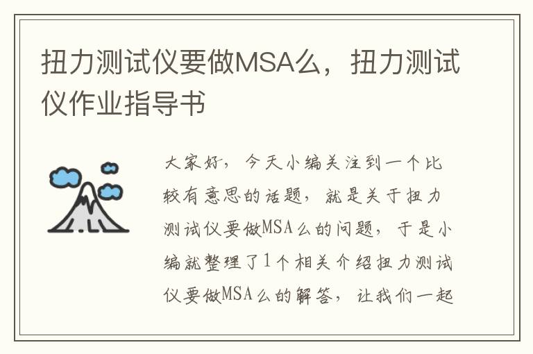 扭力测试仪要做MSA么，扭力测试仪作业指导书