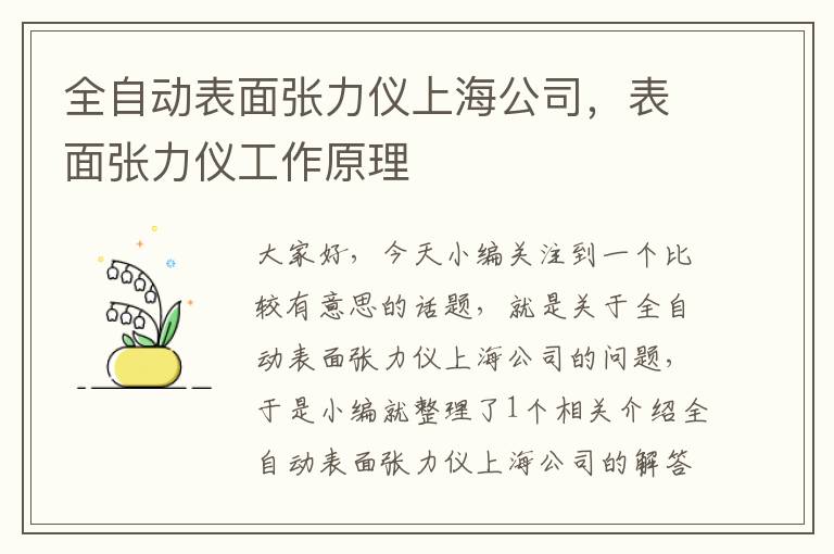 全自动表面张力仪上海公司，表面张力仪工作原理